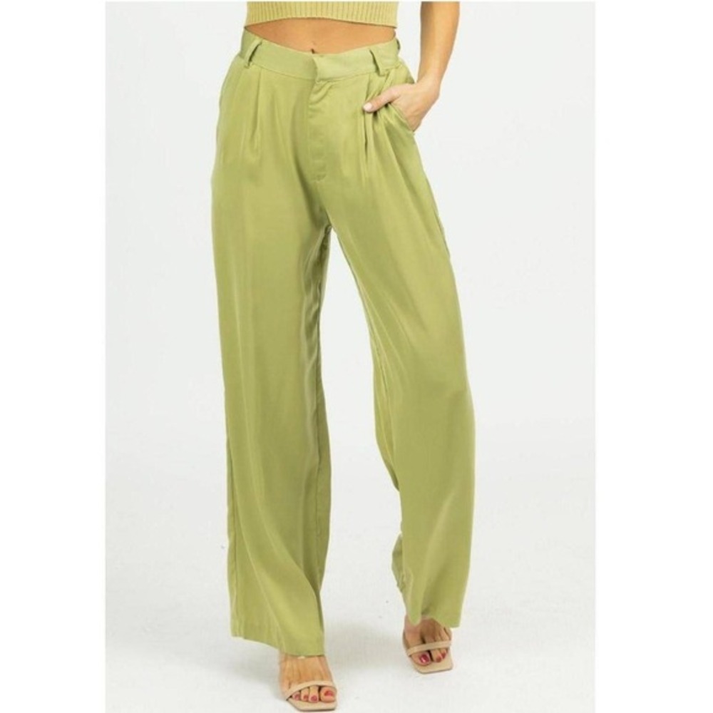 Emory Park Pleated Wide Leg Trousers S Chartreuse Green High Rise Dress Pants